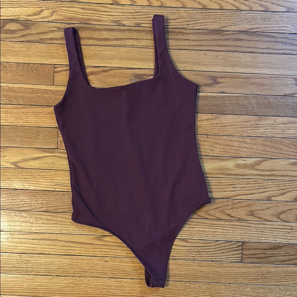Abercrombie and Fitch Double Layered Seamless Fabric Tank Bodysuit in Burgundy